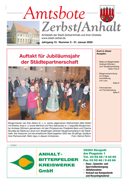 Zerbst/Anhalt Amtsblatt Der Stadt Zerbst/Anhalt Und Ihrer Ortsteile Jahrgang 15 · Nummer 3 · 31