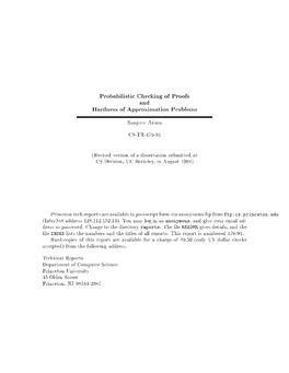 Probabilistic Checking of Proofs and Hardness of Approximation Problems