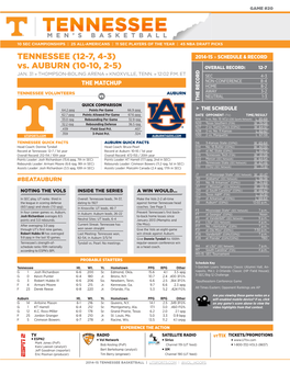 TENNESSEE (12-7, 4-3) 2014-15 » SCHEDULE & RECORD Vs