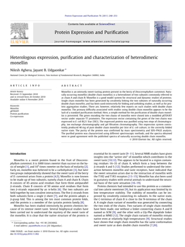 Heterologous Expression, Purification and Characterization Of