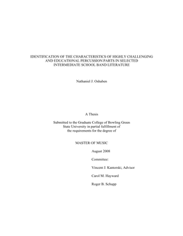 Identification of the Characteristics of Highly Challenging and Educational Percussion Parts in Selected Intermediate School Band Literature