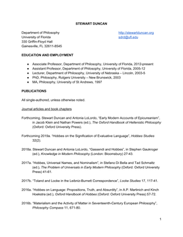 STEWART DUNCAN Department of Philosophy University of Florida Sdrd@Ufl.Edu 330 Griffin-Floyd Hall Gaine