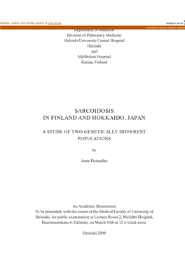 Sarcoidosis in Finland and Hokkaido, Japan