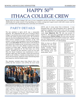 HAPPY 50TH ITHACA COLLEGE CREW Spring 2018 Was Ithaca College’S 50Th Year of Crew Competition and the Team Threw a Memorable Party to Celebrate