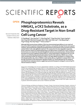 Phosphoproteomics Reveals HMGA1, a CK2 Substrate, As a Drug-Resistant Target in Non-Small Cell Lung Cancer