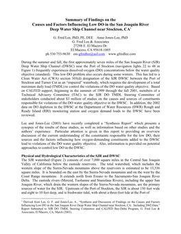 Summary of Findings on the Causes and Factors Influencing Low DO in the San Joaquin River Deep Water Ship Channel Near Stockton, CA1