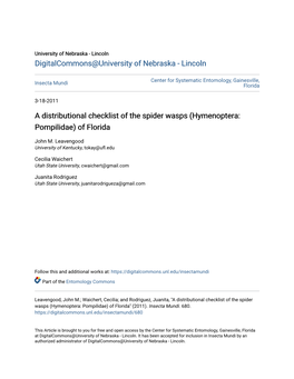 A Distributional Checklist of the Spider Wasps (Hymenoptera: Pompilidae) of Florida