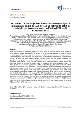 Suitability of Taxonomic Units Notified to EFSA Until September 2016