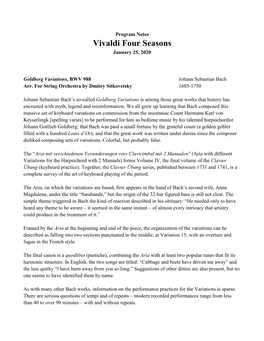 Program Notes Vivaldi Four Seasons January 25, 2020