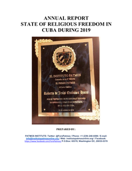 Annual Report State of Religious Freedom in Cuba During 2019