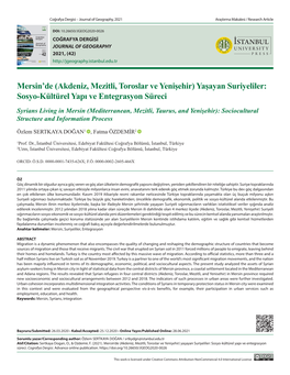 Yaşayan Suriyeliler: Sosyo-Kültürel Yapı Ve Entegrasyon Süreci