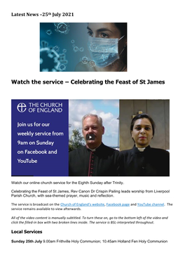 Watch the Service – Celebrating the Feast of St James