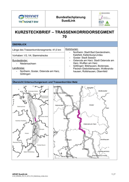 Kurzsteckbrief – Trassenkorridorsegment 70