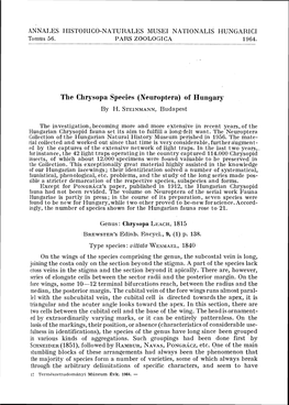 The Chrysopa Species (Neuroptera) of Iinngar~ by H