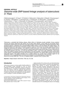 Genome-Wide SNP-Based Linkage Analysis of Tuberculosis in Thais