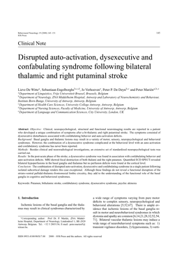 Disrupted Auto-Activation, Dysexecutive and Confabulating Syndrome Following Bilateral Thalamic and Right Putaminal Stroke