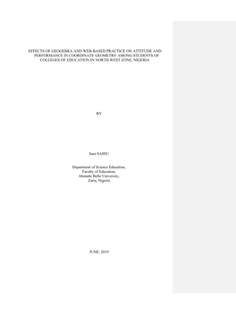 Effects of Geogebra and Web-Based Practice on Attitude and Performance in Coordinate Geometry Among Students of Colleges of Education in North West Zone, Nigeria