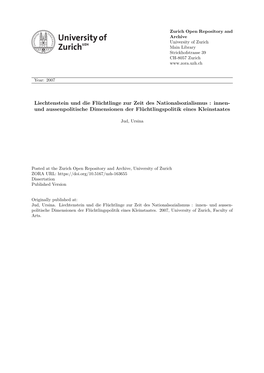 Liechtenstein Und Die Flüchtlinge Zur Zeit Des Nationalsozialismus Innen- Und Aussenpolitische Dimensionen Der Flüchtlingspolitik Eines Kleinstaates