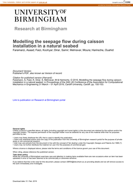 Modelling the Seepage Flow During Caisson Installation in a Natural Seabed Faramarzi, Asaad; Faizi, Koohyar; Dirar, Samir; Mehravar, Moura; Harireche, Ouahid