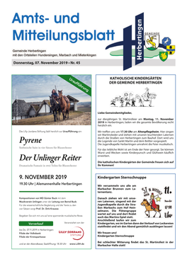 Donnerstag, 07. November 2019 • Nr. 45 KATHOLISCHE KINDERGÄRTEN DER GEMEINDE HERBERTINGEN Kindergarten Sternschnuppe