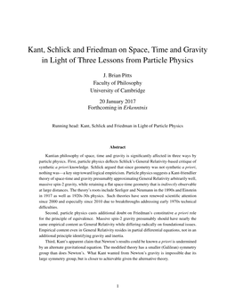 Kant, Schlick and Friedman on Space, Time and Gravity in Light of Three Lessons from Particle Physics