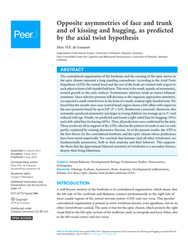 Opposite Asymmetries of Face and Trunk and of Kissing and Hugging, As Predicted by the Axial Twist Hypothesis