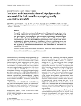 Isolation and Characterization of 30 Polymorphic Microsatellite Loci from the Mycophagous Fly Drosophila Innubila