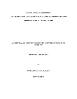 School of Graduate Studies, Kwame Nkrumah University of Science and Technology-Kumasi Department of Religious Studies an Apprais