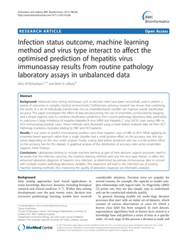 Infection Status Outcome, Machine Learning Method and Virus Type