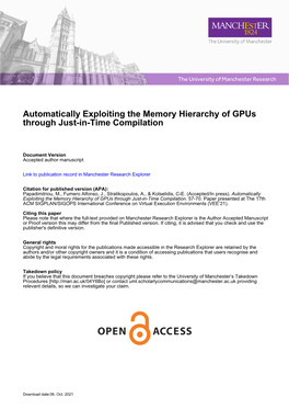 Automatically Exploiting the Memory Hierarchy of Gpus Through Just-In-Time Compilation