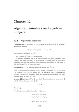 Chapter 12 Algebraic Numbers and Algebraic Integers