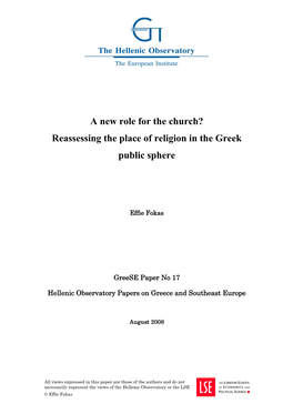 A New Role for the Church? Reassessing the Place of Religion in the Greek Public Sphere