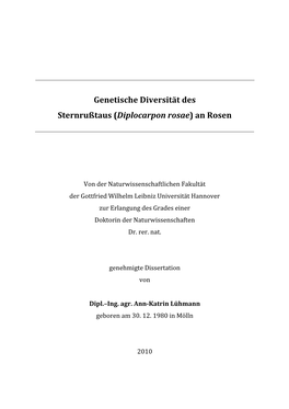 Genetische Diversität Des Sternrußtaus (Diplocarpon Rosae) an Rosen