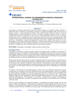 IJESRT INTERNATIONAL JOURNAL of ENGINEERING SCIENCES & RESEARCH TECHNOLOGY REDEFINING the DICTIONARY Dr