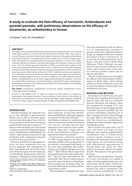 A Study to Evaluate the Field Efficacy of Ivermectin, Fenbendazole And