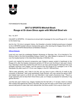 2017 U SPORTS Mitchell Bowl: Rouge Et Or Down Dinos Again with Mitchell Bowl Win