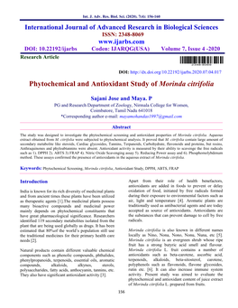 Phytochemical and Antioxidant Study of Morinda Citrifolia