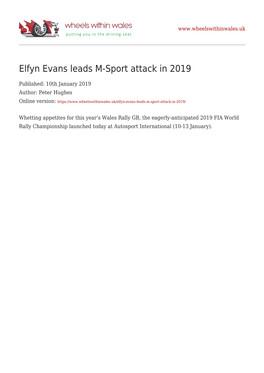 Elfyn Evans Leads M-Sport Attack in 2019