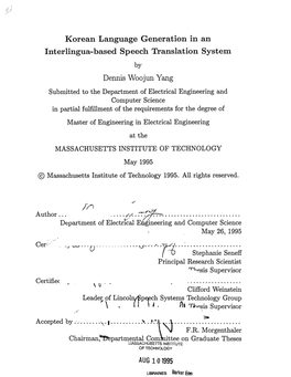 Korean Language Generation in an Interlingua-Based Speech