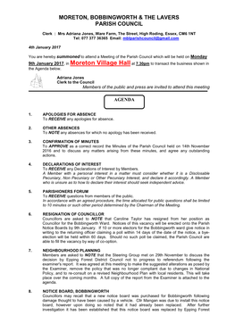 Moreton, Bobbingworth & the Lavers Parish Council