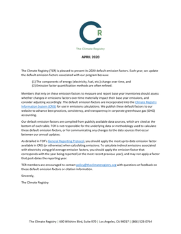 The Climate Registry 2020 Default Emission Factor Document