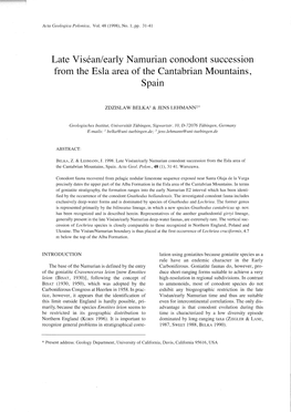 Late Visean/Early Namurian Conodont Succession from the Esla Area of the Cantabrian Mountains, Spain