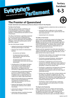 The Premier of Queensland Includes Information and Commentary by Honorary Research Fellow Dr Paul Reynolds