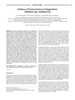 Evidence of Protocarnivory in Triggerplants (Stylidium Spp.; Stylidiaceae)