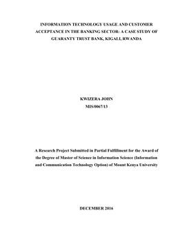 Information Technology Usage and Customer Acceptance in the Banking Sector: a Case Study of Guaranty Trust Bank, Kigali, Rwanda