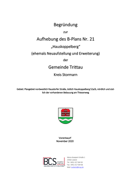 Begründung Aufhebung Des B-Plans Nr. 21 Gemeinde Trittau