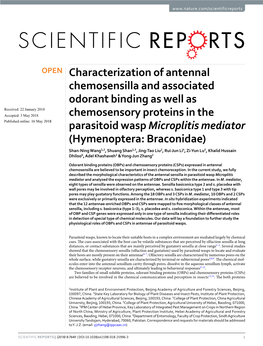 Characterization of Antennal Chemosensilla and Associated Odorant Binding As Well As Chemosensory Proteins in the Parasitoid