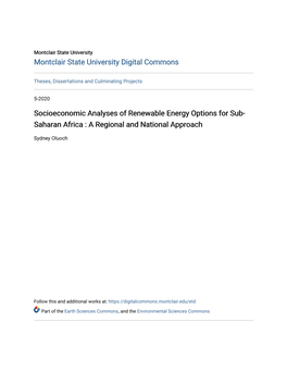 Socioeconomic Analyses of Renewable Energy Options for Sub- Saharan Africa : a Regional and National Approach