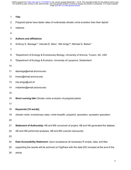 Polyploid Plants Have Faster Rates of Multivariate Climatic Niche Evolution Than Their Diploid