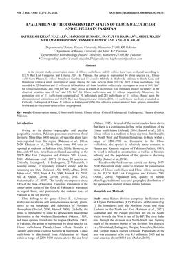 Evaluation of the Conservation Status of Ulmus Wallichiana and U. Vilosa in Pakistan